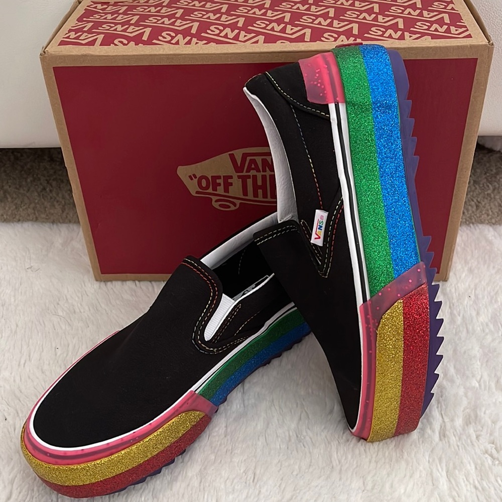 Platform Rainbow Glitter Vans Slip-on. Rare!